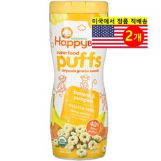 Happy Family Organics 유아용 오가닉 슈퍼푸드 곡물 스낵 퍼프 60g 1개, 바나나 호박 맛, 2개