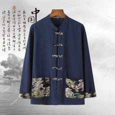 남자 홈쇼핑 남성 데일리 가을 차이나 스타일의 남성복 빈티지 버튼다운 긴팔 셔츠 한복 빅 사이즈 프린트 패치 캐주얼