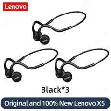 레노버 골전도 이어폰 X3 X4 X5 X3 Pro 블루투스 Hifi 이어훅 무선 헤드셋 마이크 방수 이어버드 포함, X5 black 3, X5 black 3