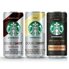스타벅스 캔커피 3종 세트 10캔씩 (더블샷 에스프레소앤크림+바닐라+파이크 플레이스 블랙), 30개, 200ml