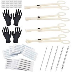 피어싱 키트 - 43Pcs Autdor 프로페셔널 키트에는 25Pcs 혼합 12G 14G 16G 18G 20G 이어 코 바늘 4Pcs 일회용 클램프 포스프 10Pcs 클리닝 도