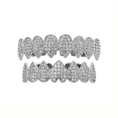 TOPGRILLZ New Iced Out CZ Teeth Grillz 세트 탑 & 보텀 14K 골드 힙합 퍼 쥬얼리 파티 선물 남성 여성용