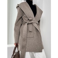 후드 코트 울 벨티드 하프 숏코트 앙고라 겨울 고급