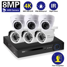 영어 설명서 슈퍼 4K 8MP 보안 카메라 키트 금속 AHD 모니터링 실내외 IP66 방수 야간 가정 CCTV 6in1 DVR 시스템, 없다, 금 플러그, 8채널 DVR 카메라 6개, 1개