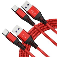 USB 케이블 c ， 2-팩 a-타입 충전기 고속 충전 나일론 코드 삼성 갤럭시 A20 S20 S10 플러스 S10E 노트 8 모토 LG 빨간색, Red, 2개