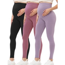 Buttergene 여성용 임산부 레깅스 복부 위 임산부 요가 바지 운동 임산부 레깅스 블랙/네이비 블루/아미 그린 3팩, 3pack Black/Navy/Wine