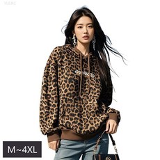 YLEMI 여성 가을 루즈핏 패션 호피무늬 후드티 맨투맨
