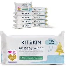 Kit Kin 100% Biodegradable Baby Wet Wipes 킷앤킨 100% 생분해성 아기 물티슈 60장 10팩, 10개, 60개