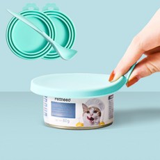 고양이 캔 뚜껑 덮개 커버 보관 스푼, 1개, 블루 2p + 스푼