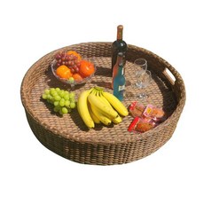 플로팅 트레이 호텔 풀빌라 라탄 바구니 수영장, 라운드트레이(60x20cm)브라운