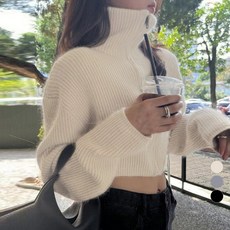 라라벨 여성용 가디건 하이넥 무지 베이직 긴팔 크롭 데일리 니트 집업 가디건