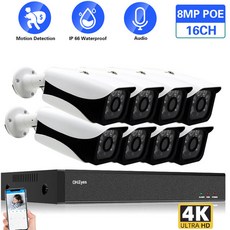 영어 설명서 16CH POE 폐쇄 텔레비전 안전 촬영 시스템 세트 4K 8CH NVR 세트 야외 방수 오디오 POE IP 탄두 카메라 영상 감시 시스템, 없다, 미국 플러그, 16채널 NVR 카메라 8개, 1개