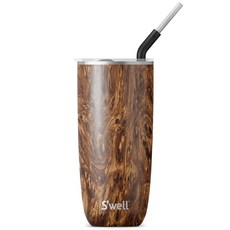 스웰S'well 스테인리스 스틸 텀블러 & 스트로 티크우드 24온스192683, Teakwood, 1개