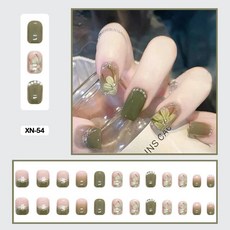 여름 요정 꽃 패턴 네일 아트 인조 손톱 접착 핑크 보라색 짧은 웨어러블 착용 도구 포함 24개, [59] XN-542
