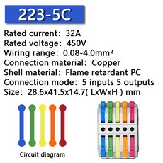 케이블 인 핀 터미널 424 컴팩트 도체 LED 빠른 커넥터 와이어 블록 도킹 215 배선 범용 커넥터 푸시, 8) 223-5C - 1 PCS, 1개