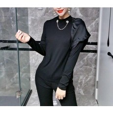 비나 캐쥬얼 보여 프릴 숄 스탠딩카라 티셔츠 여성