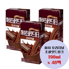 허쉬 초콜릿드링크 아이들간식 190ml 48팩 초코맛 주니어 음료 유치원, 48개