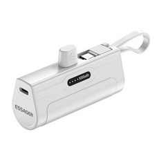ESSAGER 미니 보조배터리 8핀+C타입 듀얼 도킹형 5000mAh 아이폰 안드로이드 일체형 포켓배터리, 8핀(+C타입), White