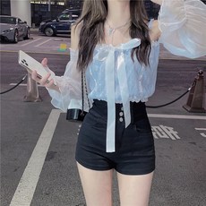인스공방 미나토메 조인관 사각한 팔이다 핏아우터 탱크탑 여성 보이핏 볼륨 디자인 섹시함 갸루 슬림 오픈숄더