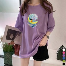[오늘발송] 스타일아유 여성용 소녀와 달 오버핏 반팔티 롱 빅사이즈 박시 반팔 티셔츠[AY6TS409A]