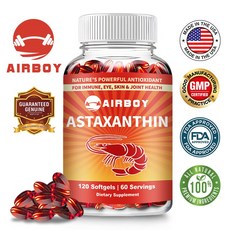 Airboy Hawaiian Astaxanthin - 12 mg 눈 피부 관절 및 면역 체계 건강을 지원하는 프리미엄 항산화 보충제, 1개, 60회분