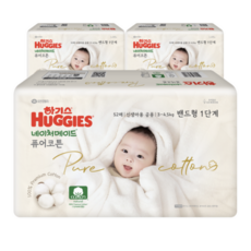 하기스 네이처메이드 퓨어코튼 순면 밴드형 기저귀 남여공용 소형 4~8kg, 1단계, 104매