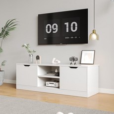 Kurua 거실장 서랍도어+도어형+오픈 TV테이블 거실장 1200 x 340 x 400 mm, 베이직/도어형+화이트(1000x 340 x 400mm)