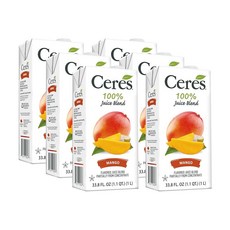 Ceres 100% 천연 순수 과일 주스 블렌드 - 맛있는 망고 에디션 비타민 C 풍부 설탕이나 방부제 무첨가 콜레스테롤 프리 글루텐 프리 100ml(33.8액량 온스) (6, 6개, 100ml