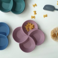 국내생산 G 실리콘 4절 나눔접시 4COLOR 그레이 그린 블루 핑크 4칸 반찬 간식 접시 파스텔, 1개