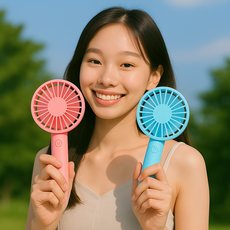 헬릭스케어 애풍이 손풍기 휴대용 무선 미니 선풍기 3단 풍속 1+1, 핑크+블루