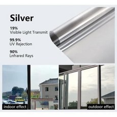 차량용 사생활 보호 비닐 유리 창문 필름 주간 사생활 보호 정전기 방지 UV 반사 접착 비닐, 1개, 118) Silver-Silver - 45x200cm
