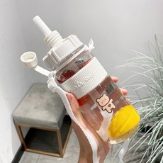 1L 2L 대용량 휴대용 헬스 빨대 보틀 텀블러, 화이트베어600ml+스트로+스트랩