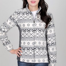 [이지바이] 여성 겨울용 스노우베리 눈꽃 패턴 프리미엄 기모 플리스 자켓
