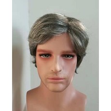 남자가발 남성 희끗한흰머리 가발 실버화이트 사선앞머리 짧은생머리 무대 연기 할아버지, T05-플라워화이트 빅사이즈+머리망, 기본