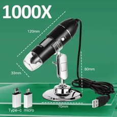 디지털 전자 현미경 1600X 카메라 3in1 타입C USB 휴대용 납땜용 LED 돋보기 휴대폰 수리용, 2) 1000X