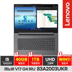 레노버 2024 V17 IRU G4 코어 i5 인텔 13세대 17.3형, 83A2003UKR, WIN11 Home, 40GB, 1TB, Iron Grey