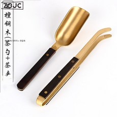 Z3JC 순동 티스푼 티삽 티스푼 메탈 티사이드 티스푼 계량스푼 다도 육군자 쿵푸 다기 액세서리, 블랙 샌달우드 티스푼+우드 티스푼, 1개