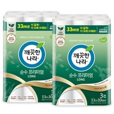 깨끗한나라 화장지 순수 프리미엄 천연펄프 3겹 33m 30롤 x 1팩, 2개