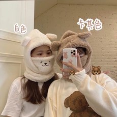 겨울 온난화 인스 공용 곰돌이 귀달이 머플러 모자 일체형 램스울