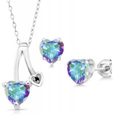 보석 돌 왕 2.86 Ct 머큐리 미스트 미스틱 토파즈 블랙 다이아몬드 925 실버 펜던트 귀걸이 세트