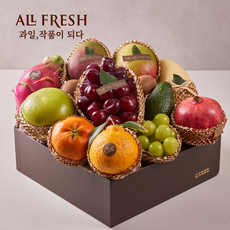 [올프레쉬] 럭셔리 과일선물세트 친환경 포장 2호 4.9kg이상 제철과일 특품 12종 (보자기포장 메시지 엽서), 1개