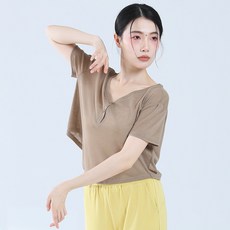 봄여름 루즈핏 브이넥 요가 블라우스 긴팔티셔츠 트레이닝 블라우스
