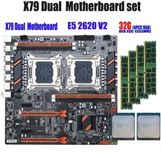 QIYIDA 듀얼 CPU 마더보드 세트 X79 2 × Xeon E5 2620 V2 4 × 8GB = 32GB 1333MHz PC3 10600 DDR3 E, 한개옵션0