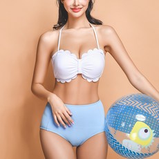 위크나인 여자 수영복 프릴 하이웨스트 오프숄더 비키니 블링