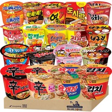 블루존 용기 컵라면 18종 (신라면+너구리+짜파구리+육개장큰사발+김치큰사발+진매+참깨+스낵면+김치라면+진짬뽕+열+붉닭+까르보불닭+도시락+삼양+간짬뽕+콕콕콕라면+툼바), 1세트