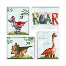 Friendly Dinosaur Art Prints (Set of 4) - Unframed - 8x10s 친근한 공룡 아트 프린트(4개 세트) - 프레임 없음 - 8x10s