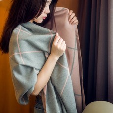 여성털귀마개 일본 캐시미어 스카프 여성 가을 겨울 양면 격자 패턴 목도리