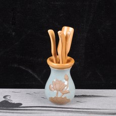 One Leaf Ark 아이스 크랙 보틀 다기 액세서리 차통 대나무 티스푼 세트, 청자 차 양동이 대나무 5 조각 세트, L, 1개