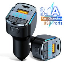 블루투스 5.0 FM 송신기 USB 플래시 드라이브 자동차 Mp3 플레이어 유형 C Usb 3.1A 고속 충전 전화 충전기 핸즈프리 자동차, China, Black