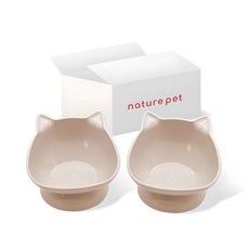 nature pet 寵物斜面型角色餐具 2入, 米色, 2個